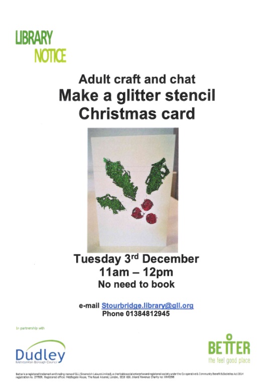 Stourbridge Library - Adult Craft and Chat: Make a Glitter Stencil Christmas Card